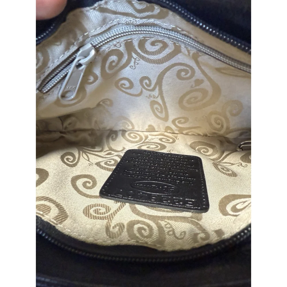 Brighton Rosalie Black Leather Pochettee Handbag Flower baguette